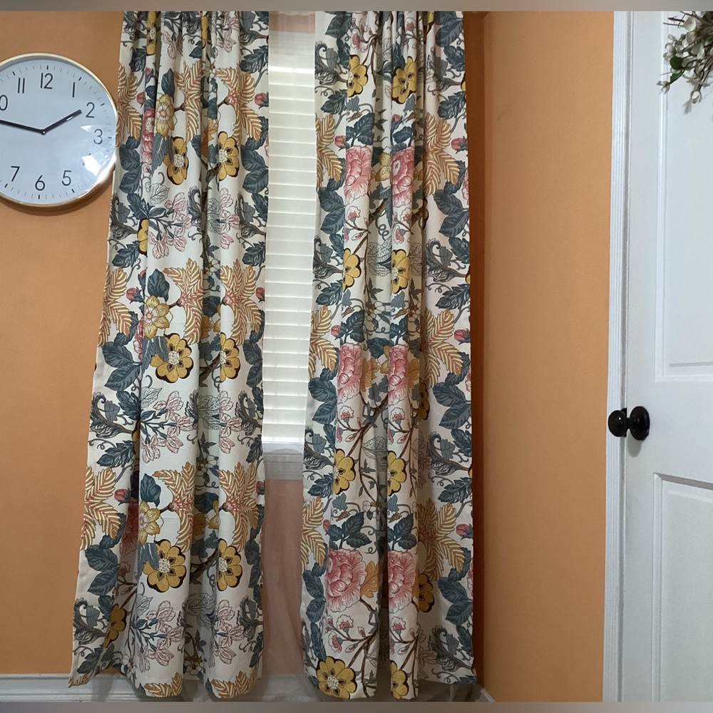 Floral Print Window Curtains - Yellow, Pink & Green